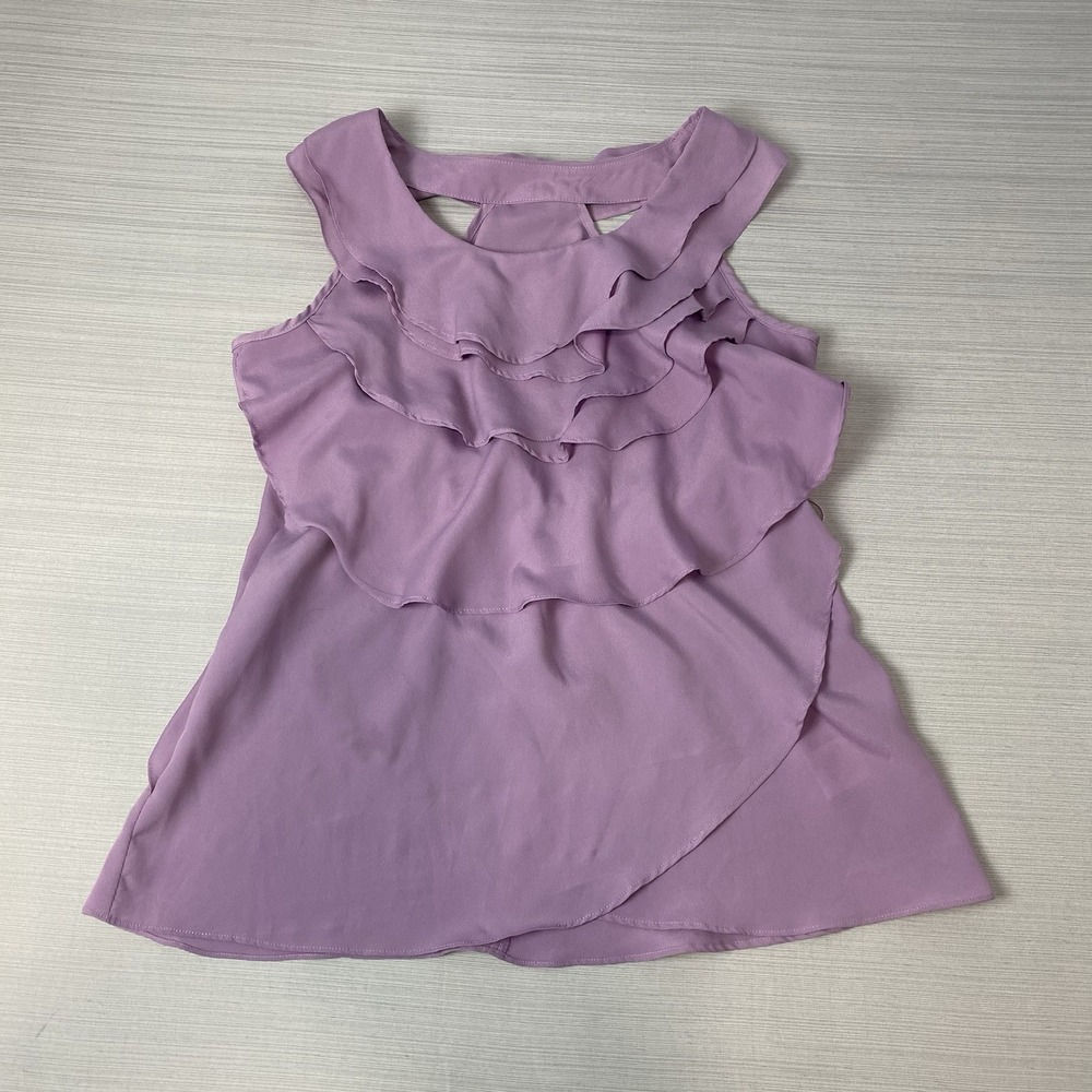 Fab'rik Women's Medium Ruffle Top Purple Lilac Polyester Layered